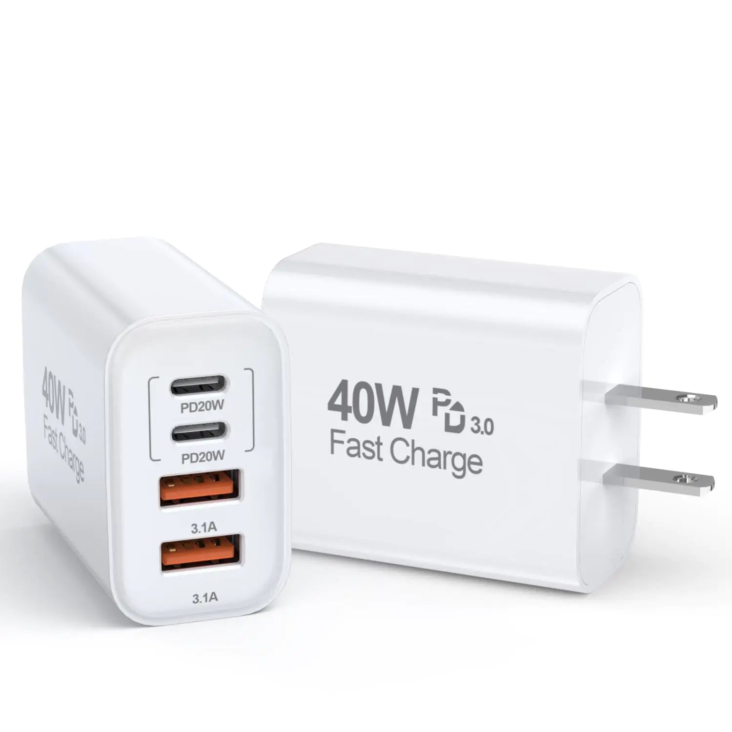 40W iPhone 16 15 Charger Block 2 Pack USBC Charger Fast Charging Cube 4Ports USB Type C Wall Charger PD&QC Apple Adapter Multiport Brick Apple Box for iPhone 16/15/14/13/12/11/Pro Max/XS/X iPad Pro